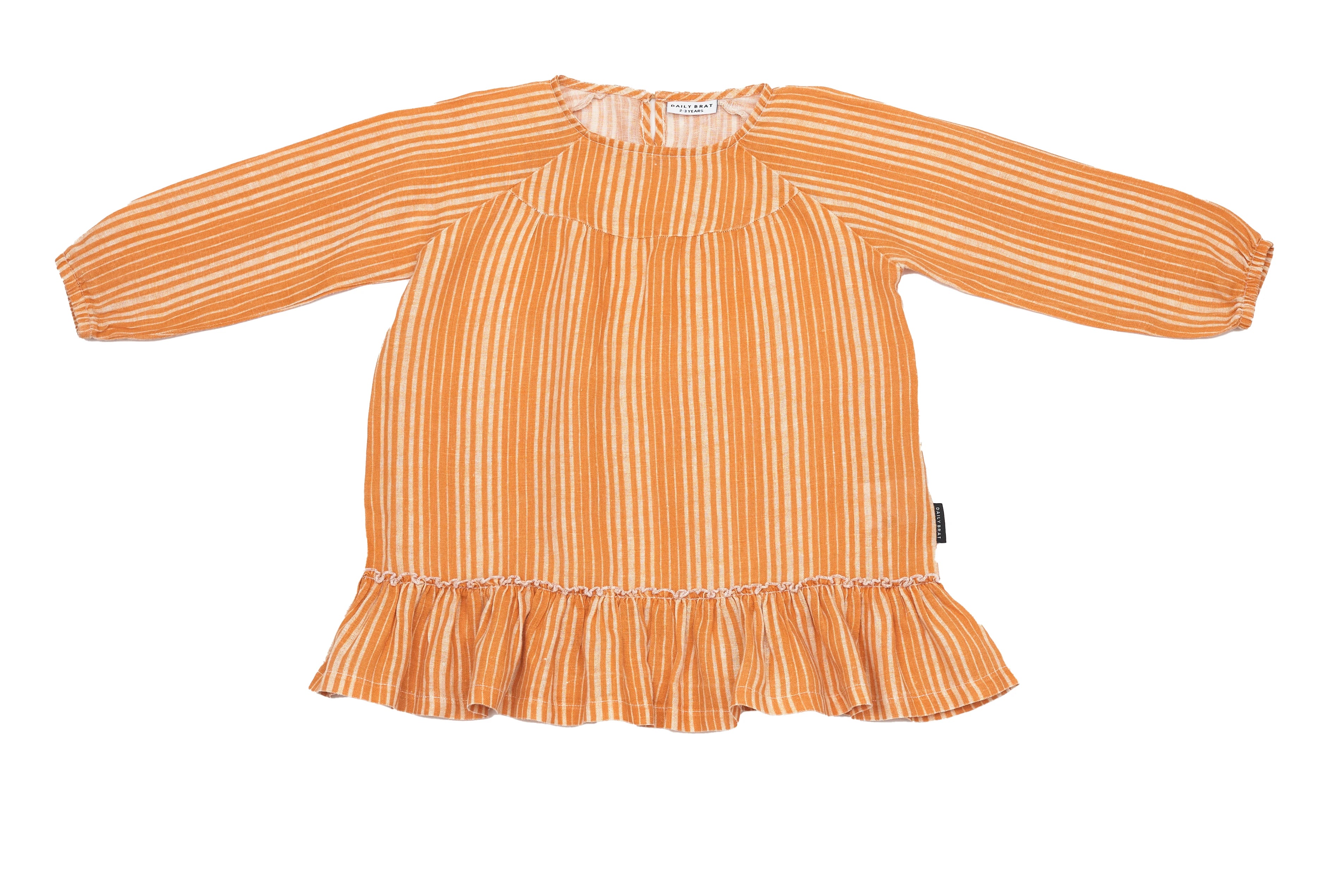 Daily Brat Tangerine Dream Ruffle Linen Dress
