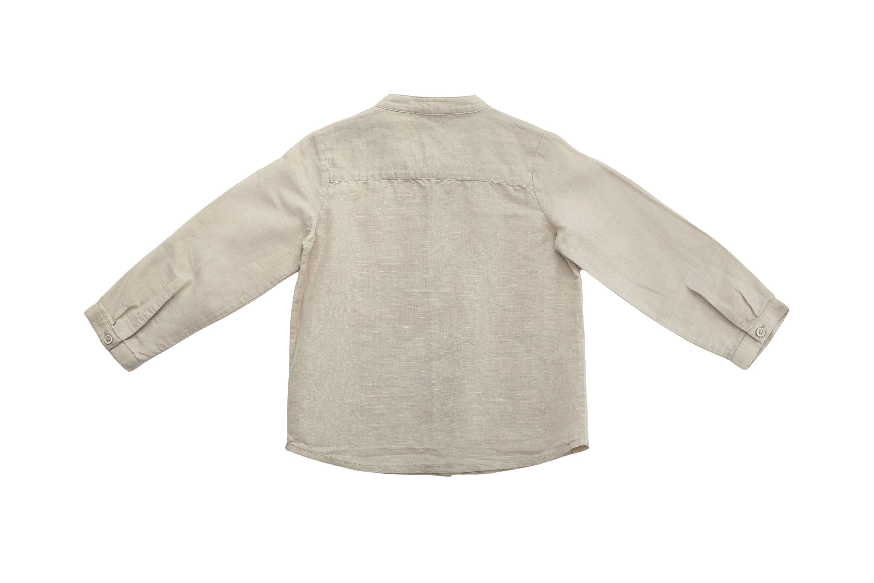 Liewood Natural Linen Long-Sleeve Shirt with Mandarin Collar