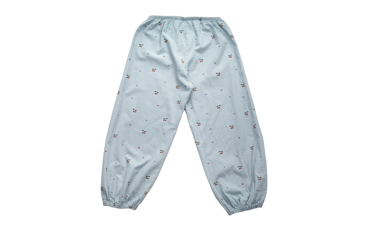 Konges Sløjd Sky Blue Cherry-Print Trousers with Elastic Cuffs