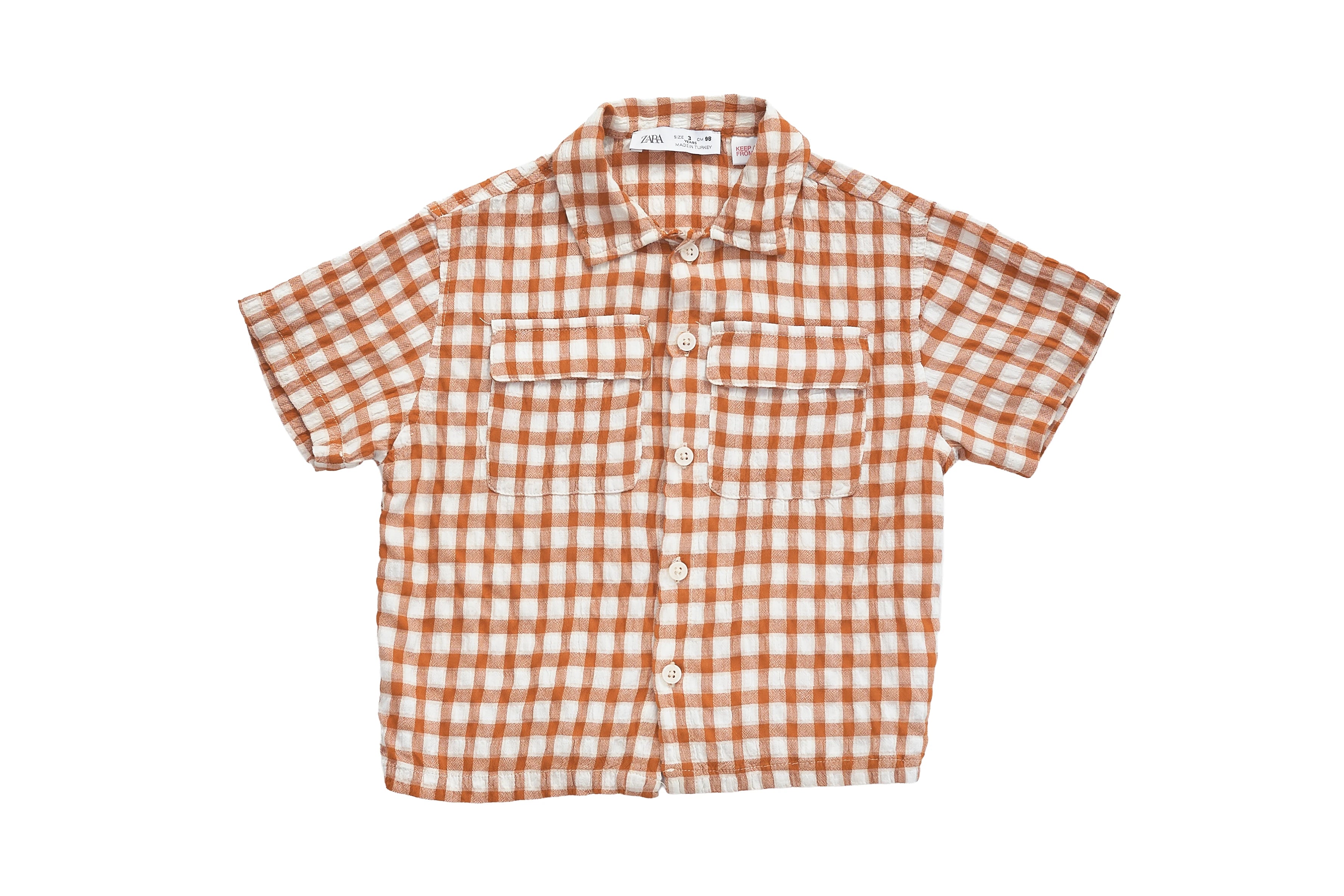 Zara Terracotta Gingham Camp Shirt & Short Set