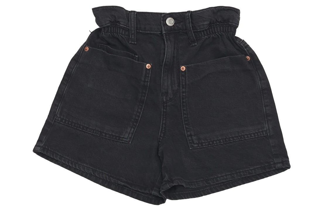 Zara Black Denim Paper-Bag Shorts