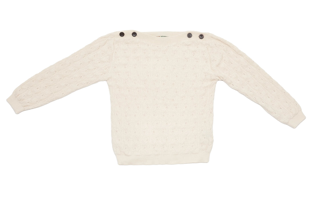FUB Cream Knit Wool Sweater with Pointelle Details