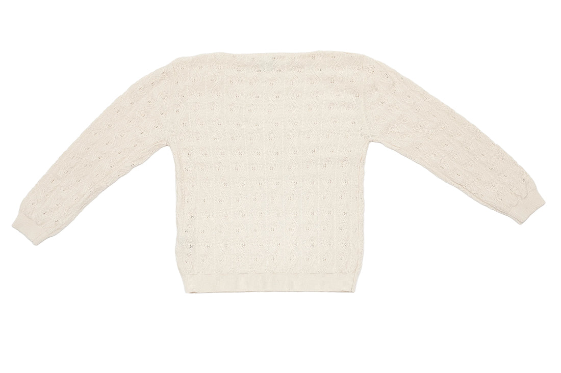 FUB Cream Knit Wool Sweater with Pointelle Details