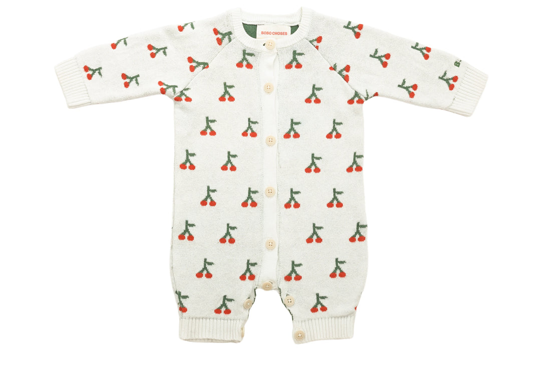 Bobo Choses Cozy Cherry Dreamer Knitted Jumpsuit with Merino Wool