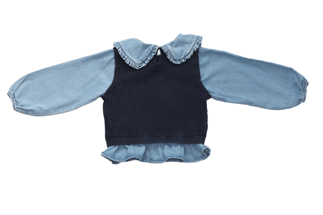 Zara Indigo Layered Embroidery Blouse