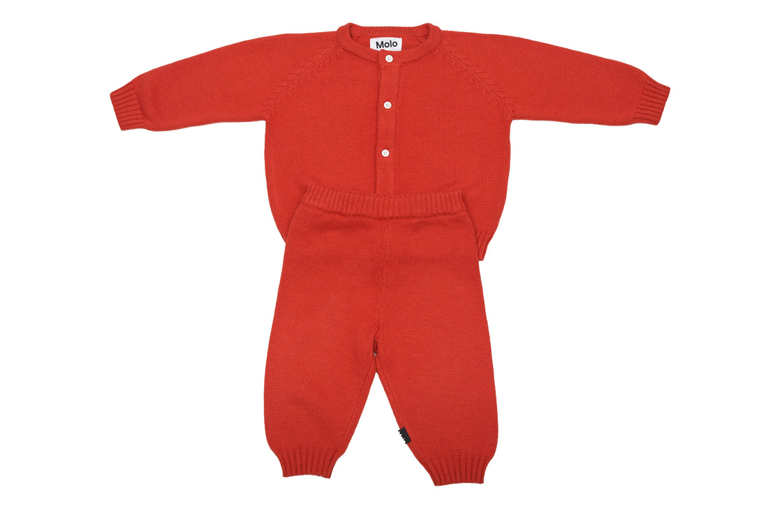 Molo Cozy Coral Red Cardigan Set Made with Wool