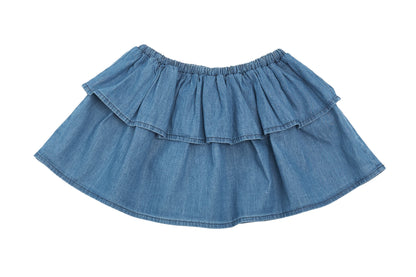 Emile et Ida Ruffle Denim Mini Skirt, NEW with tag