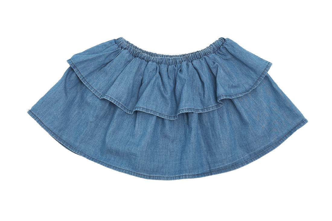 Emile et Ida Ruffle Denim Mini Skirt, NEW with tag