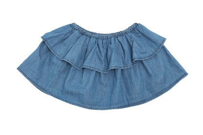 Emile et Ida Ruffle Denim Mini Skirt, NEW with tag