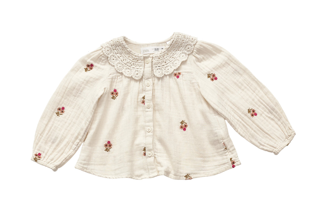 Zara Wildflower Garden Blouse with Crochet Collar