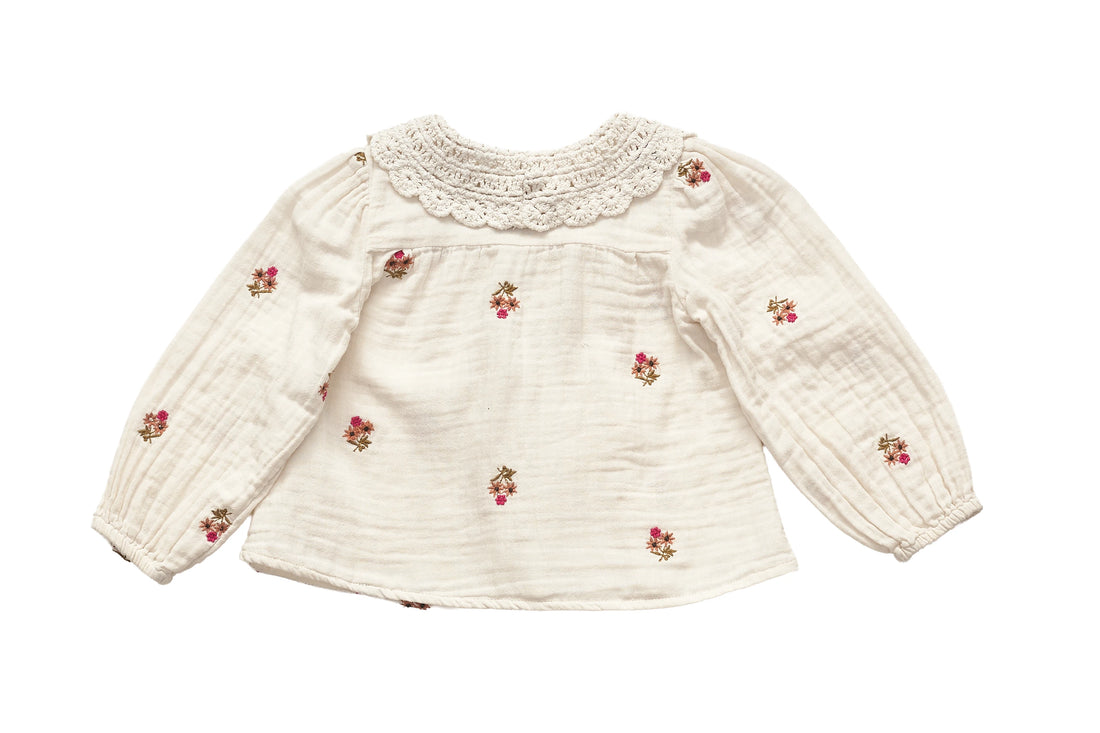 Zara Wildflower Garden Blouse with Crochet Collar