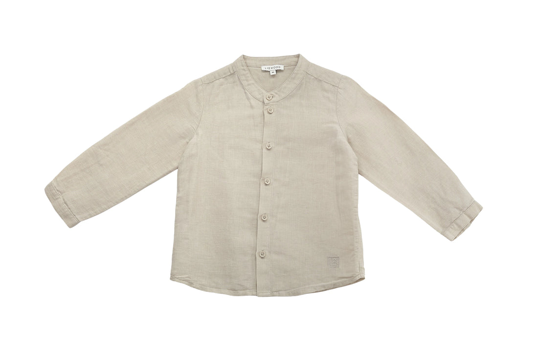 Liewood Natural Linen Long-Sleeve Shirt with Mandarin Collar