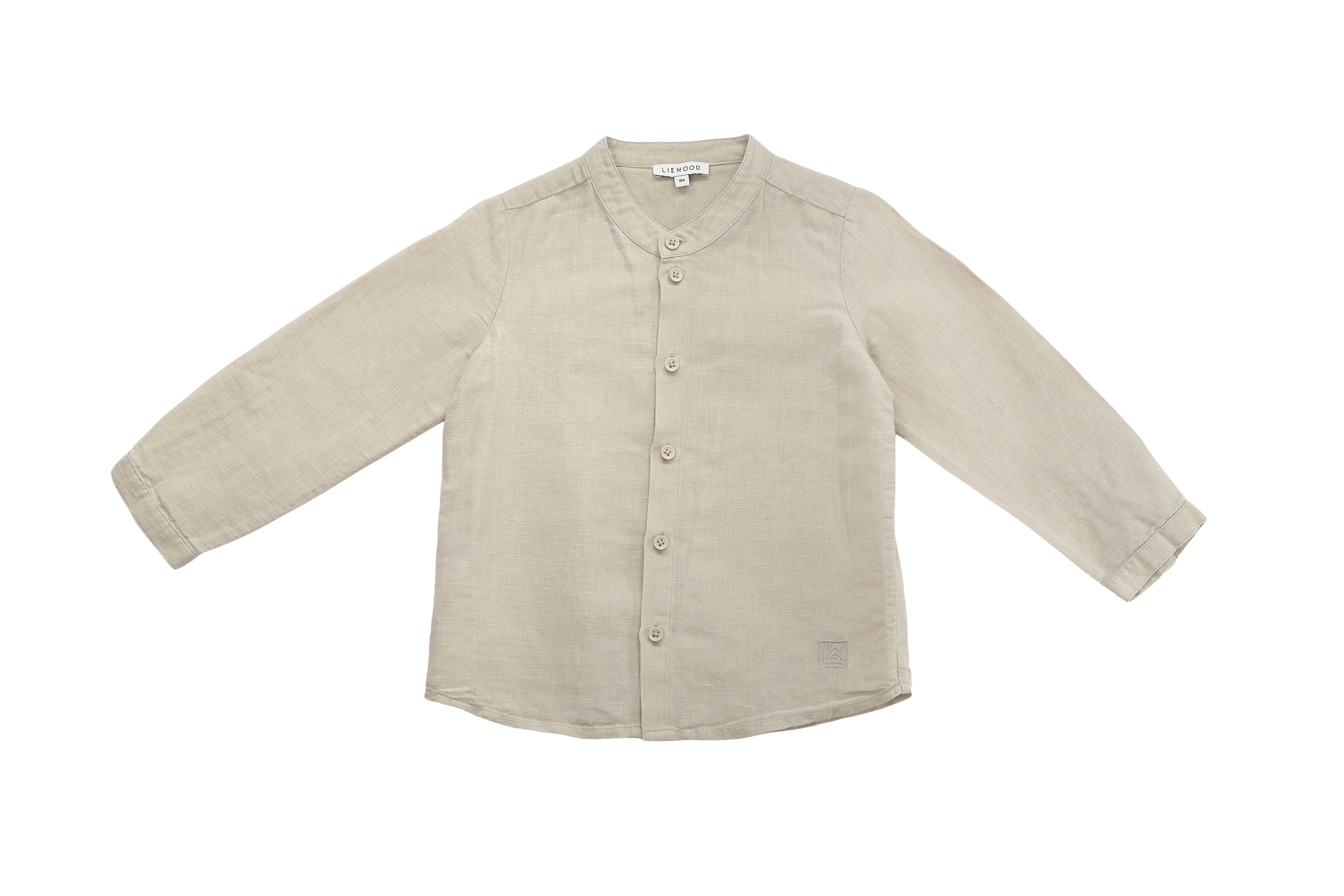 Liewood Natural Linen Long-Sleeve Shirt with Mandarin Collar