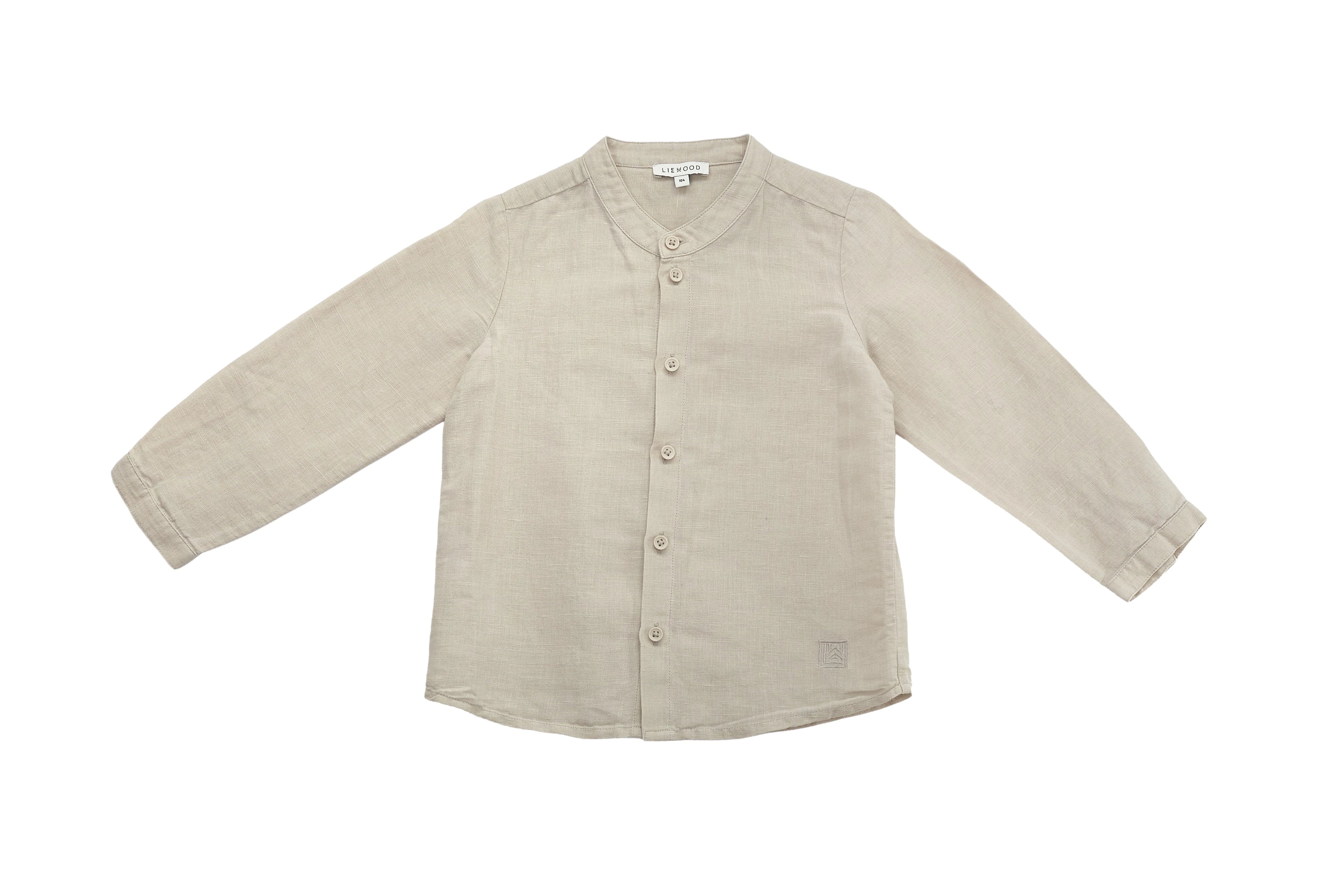Liewood Natural Linen Long-Sleeve Shirt with Mandarin Collar