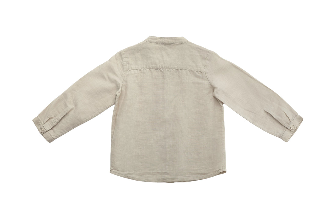 Liewood Natural Linen Long-Sleeve Shirt with Mandarin Collar