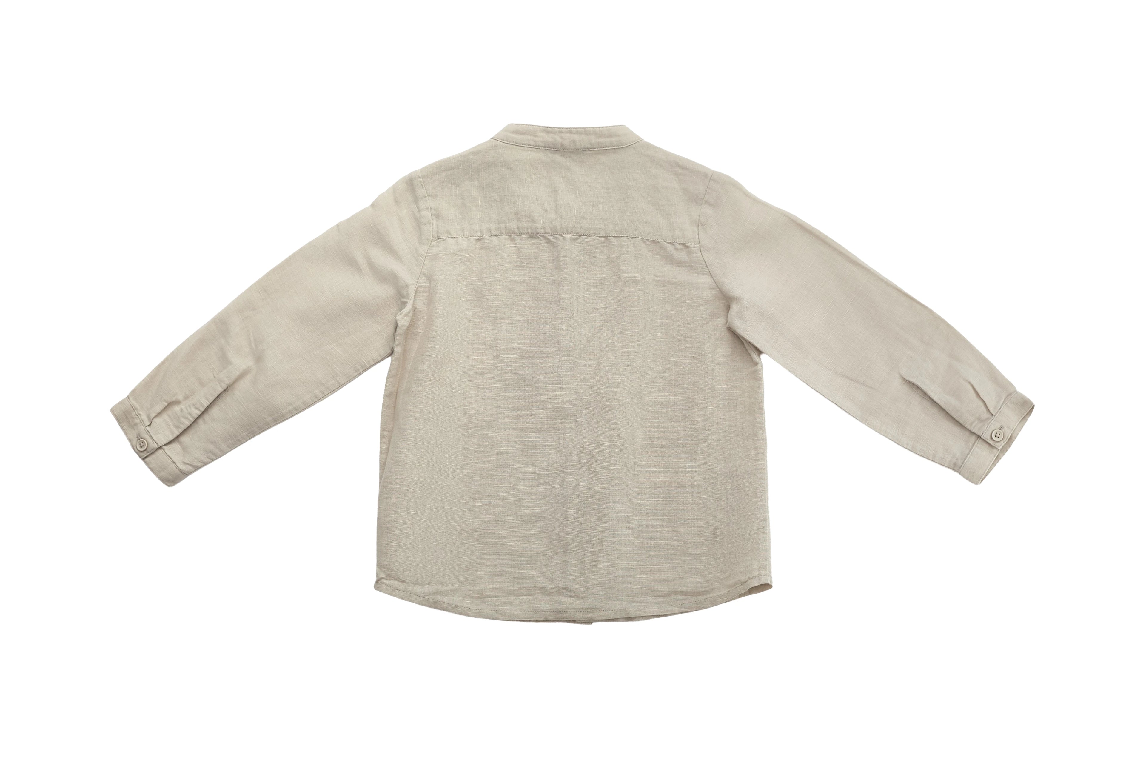 Liewood Natural Linen Long-Sleeve Shirt with Mandarin Collar