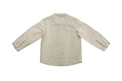 Liewood Natural Linen Long-Sleeve Shirt with Mandarin Collar