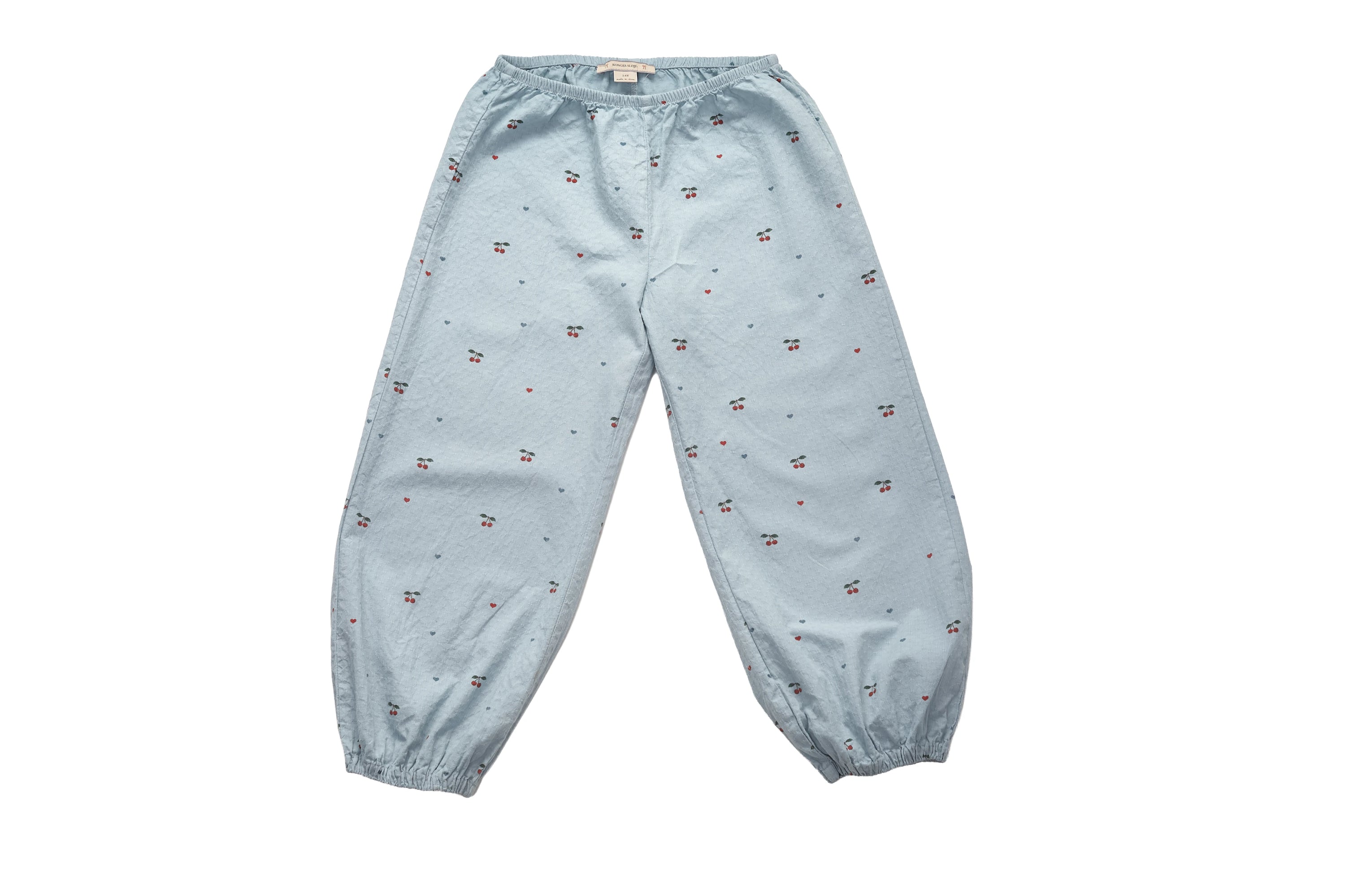 Konges Sløjd Sky Blue Cherry-Print Trousers with Elastic Cuffs