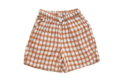 Zara Terracotta Gingham Camp Shirt &amp; Short Set
