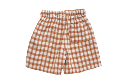 Zara Terracotta Gingham Camp Shirt &amp; Short Set