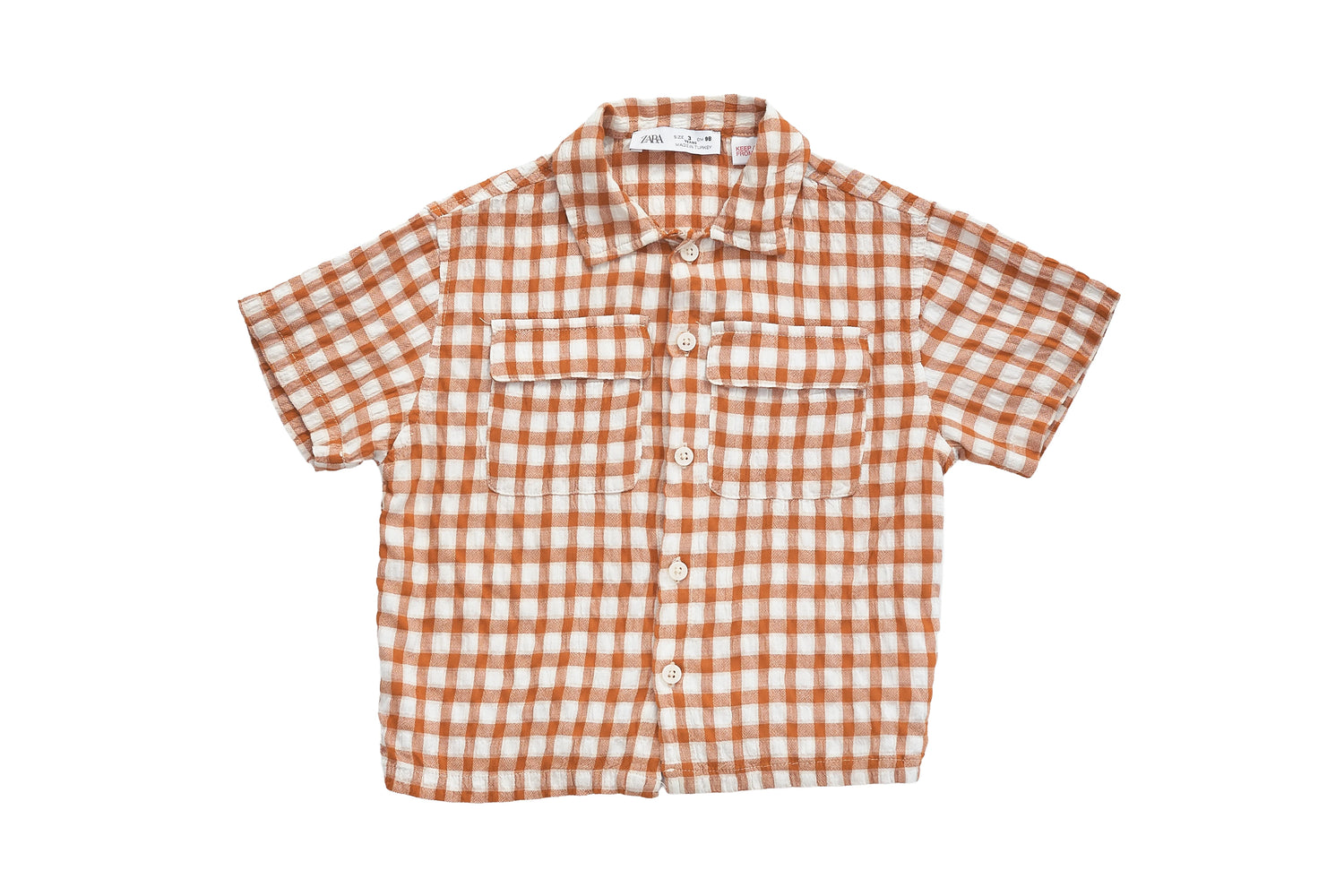 Zara Terracotta Gingham Camp Shirt &amp; Short Set