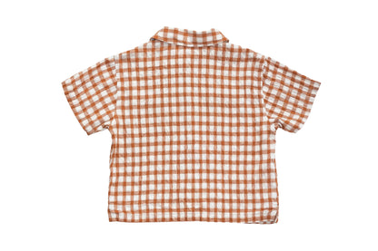 Zara Terracotta Gingham Camp Shirt &amp; Short Set